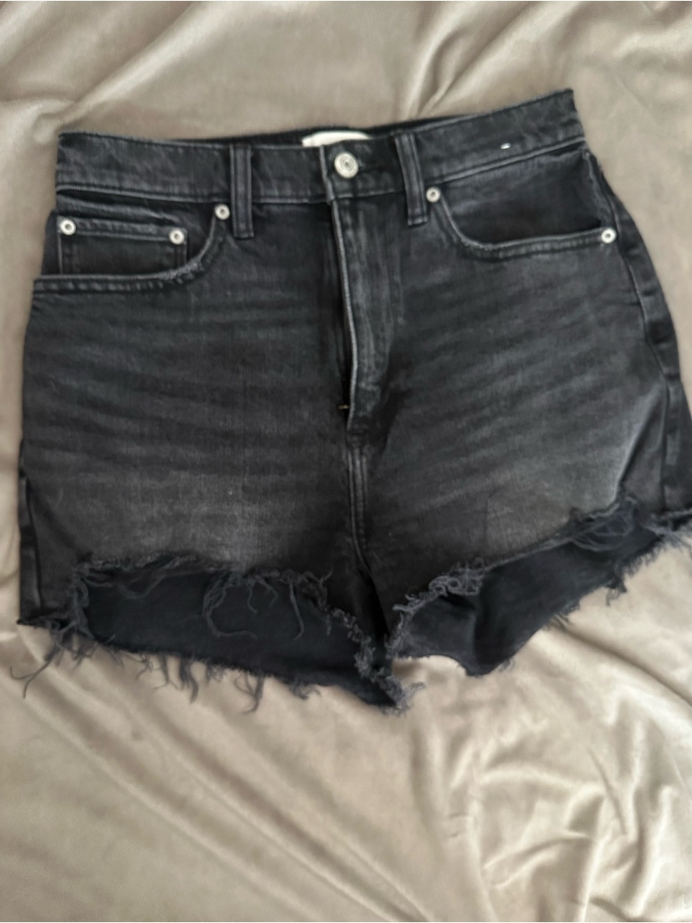 Abercrombie & Fitch Black Frayed Hem High-Rise Mom Shorts